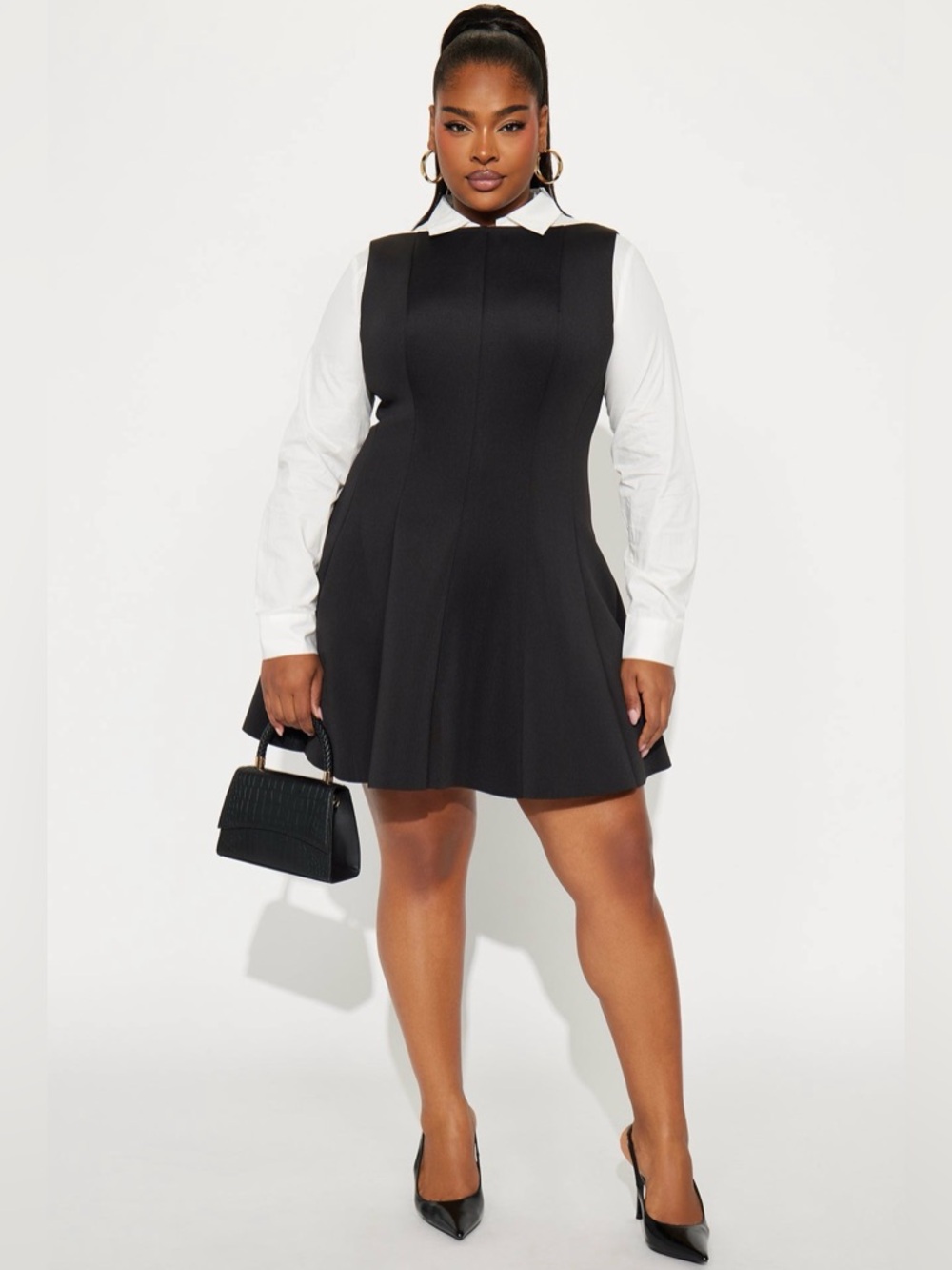 Fashion Nova Black Mini Dress with White Collar